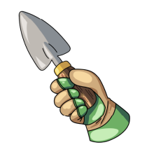 hand with garden tool